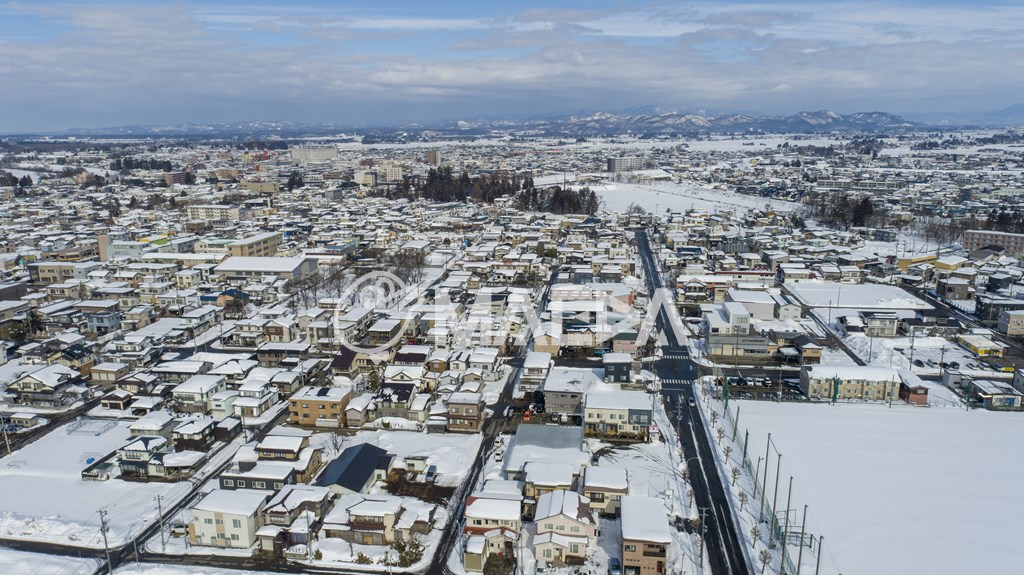 冬の秋田県大仙市街地空撮